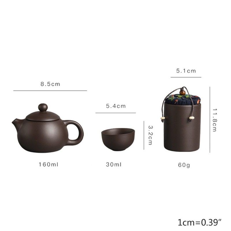 Bộ Ấm Trà Bằng Gốm Tự Nhiên 4 Cốc Và Hũ Đựng Trà Kèm Túi Bảo Vệ Tiện Lợi