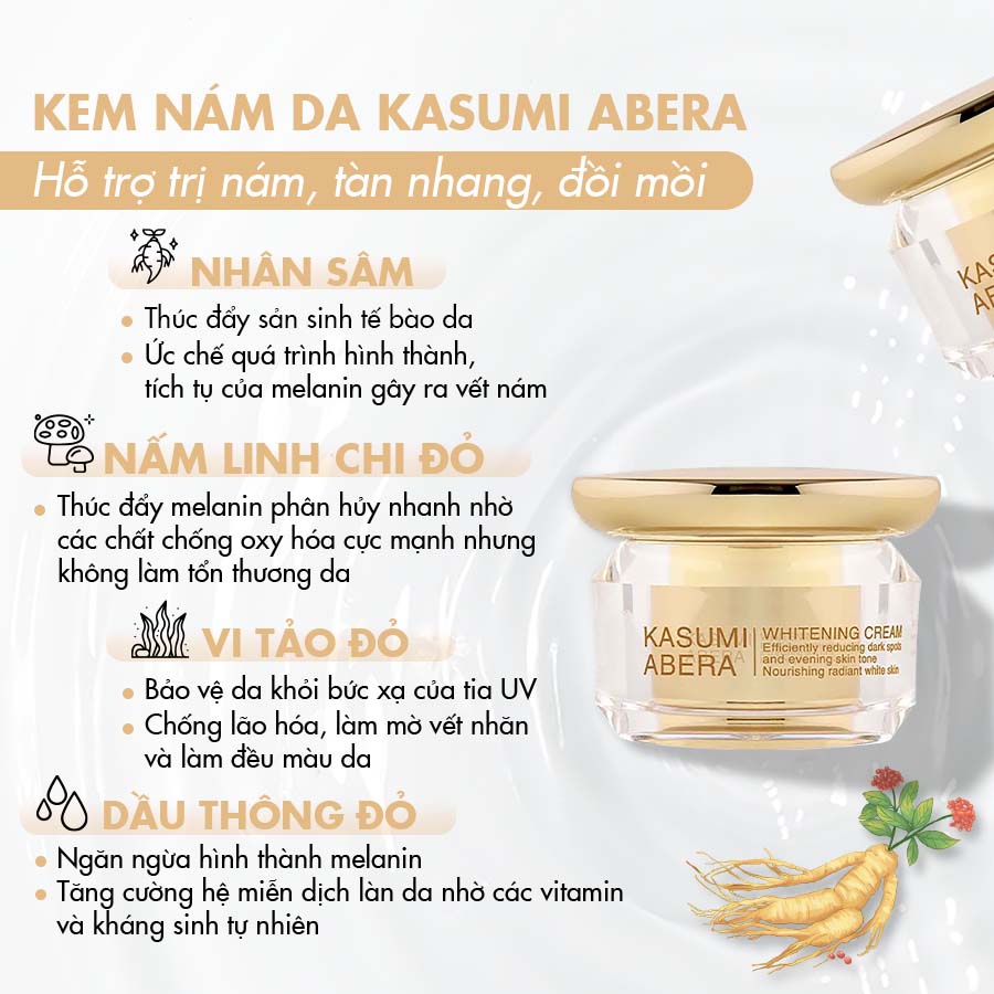 Kem Nám Da Kasumi Abera giảm nhanh vết nám da, tàn nhang, đồi mồi & dưỡng da trắng sáng