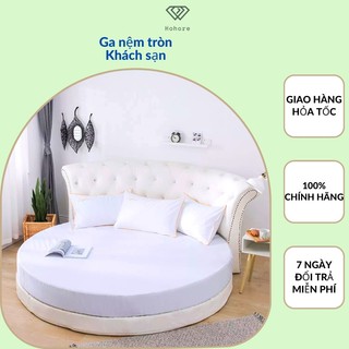 Ga bọc nệm tròn 200cm x 200cm / 220 x 220 vải cotton cvc T300 màu trắng cao cấp [ sử dụng cho nệm cao dưới 30cm ]
