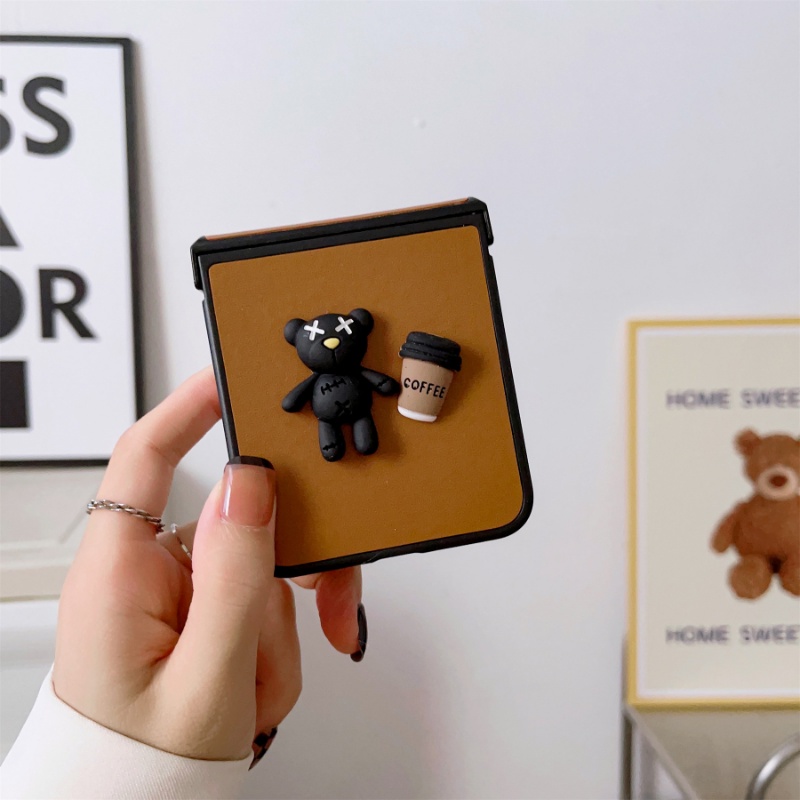 Bao Da Điện Thoại Nắp Gập Hình Gấu 3d Phong Cách Hàn Quốc Cho samsung galaxy z flip 3 4 5g flip5 zflip5 zflip4 Ốp
