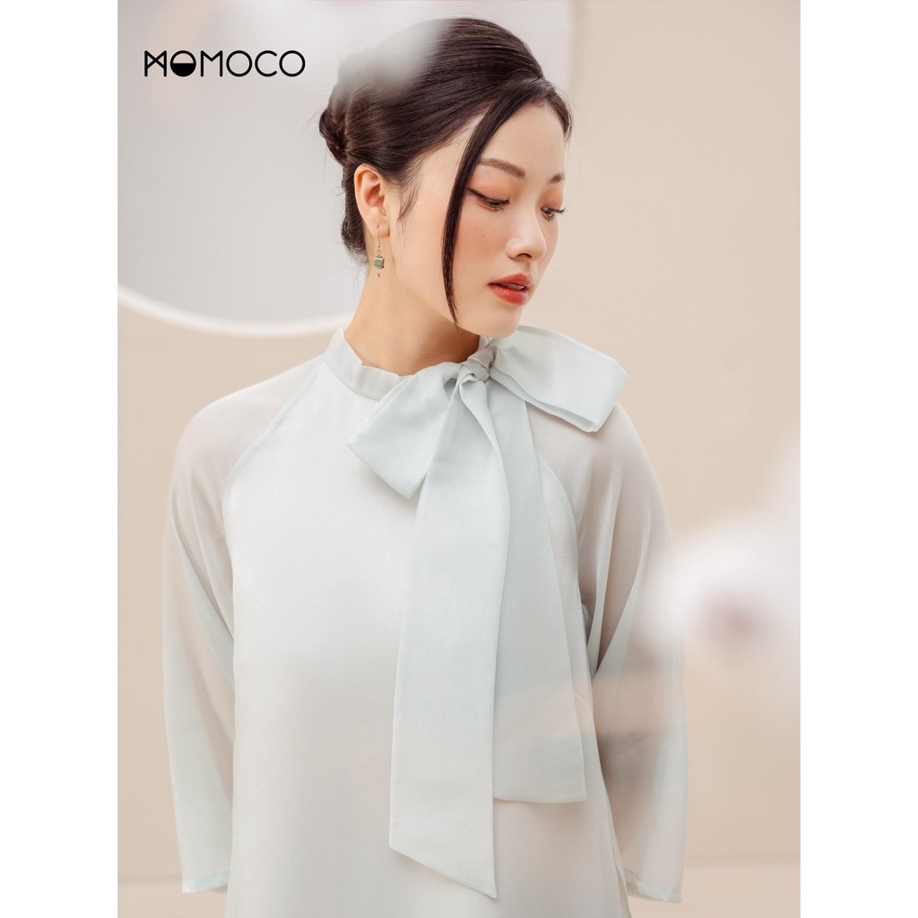 Bộ Áo Dài Tết Organza Thắt Nơ Duyên Dáng MOMOCO Chất Liệu Không Nhăn Xù Phong Cách Tiểu Thư Thanh Lịch M3046