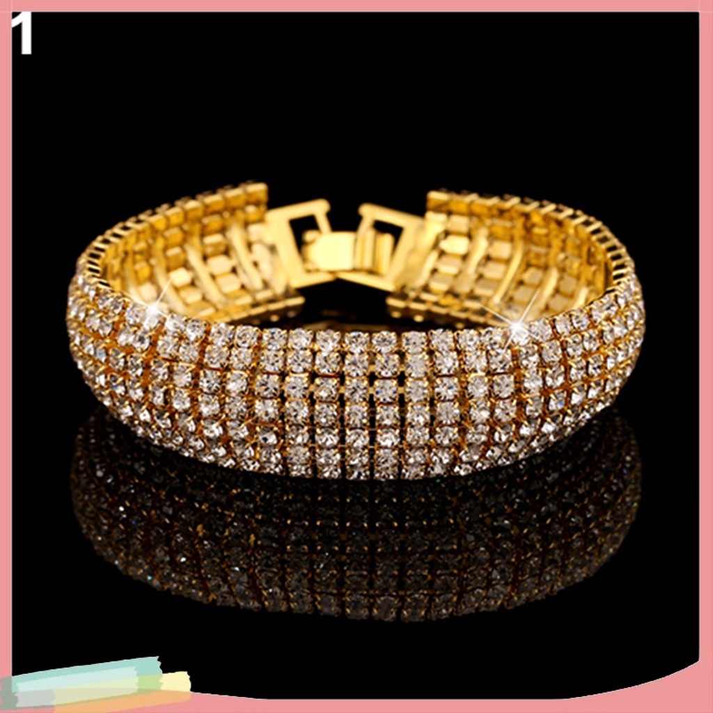 Vòng tay hợp kim đính nhiều hàng đá quý lấp lánh phong cách La Mã sang trọng cho nữ