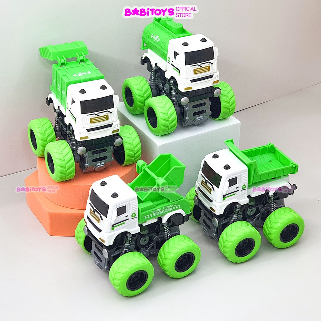 Xe ô tô đồ chơi xe vệ sinh môi trường chạy bánh đà quán tính siêu khỏe cho bé 2 3 4 tuổi, đồ chơi vận động