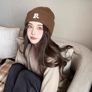 Mũ len nữ chữ R giữ ấm, nón len dệt kim mùa đông