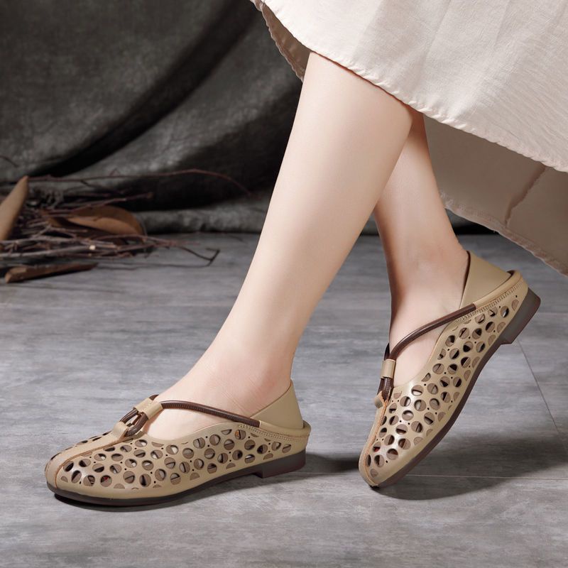 Giày Búp Bê Da Mũi Tròn Đế Bằng Thời Trang Xuân Hè 2022 Cho Nữ Trung Niên