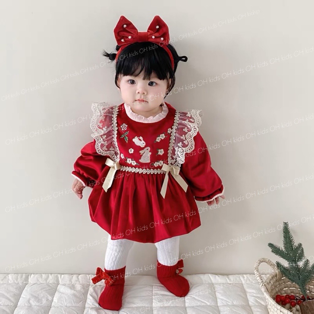 Váy Nhung Nhũ Cho Bé Gái WOWKIDS Lót Bồng Thêu Hoa Phối Ren Cánh Tiên Cho Bé Từ 8-14kg