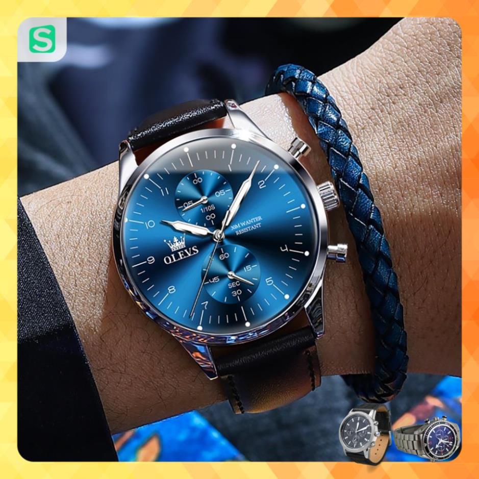 OLEVS 2880 Đồng hồ nam chính hãng Dây da có chức năng Lịch chống vô nước phát sáng Mặt số