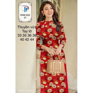 Áo dài Đỏ hoa hàng may sẵn cổ thuyền tay lỡ ảnh thật 100%