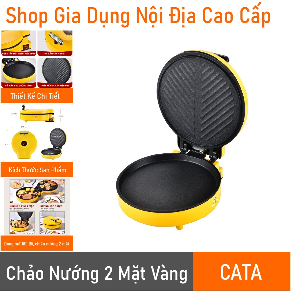 Chảo nướng điện 2 mặt đa năng chống dính CÁT Á - Máy kẹp nướng bánh mì, chiên nướng, rán, làm bánh pancake bánh waffle