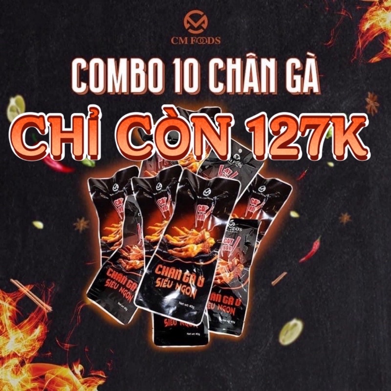COMBO 10 Chân gà Việt Nam thương hiệu Cmfoods cực ngon mix 2 loại cay vừa, cay hơn gói 40gr