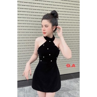 🌸🌸 ĐẦM NHUNG CỔ YẾM ĐÍNH CƯỜM