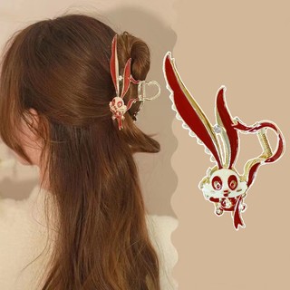 Kẹp tóc kim loại đính nơ đỏ phong cách trung hoa