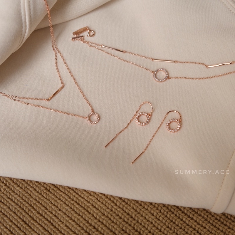 Vòng cổ kép bạc 925 SUMMERY mặt tròn dây đôi 2 tầng S925 mạ vàng hồng