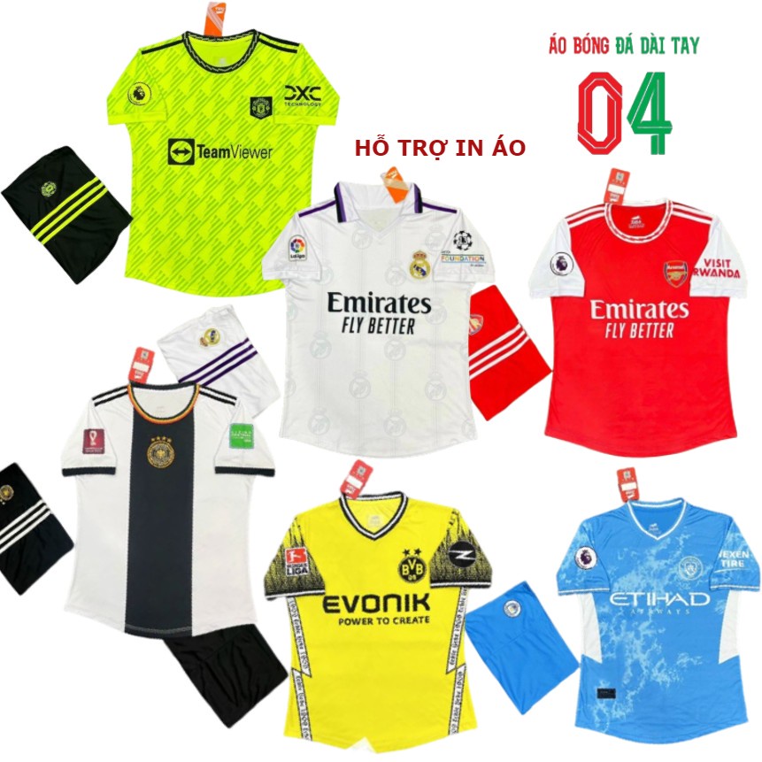 Bộ Quần Áo Bóng Đá Trẻ Em Thun Thái CLB MU, Man city, Đức, Arsenal, Dortmund, Real Madrid