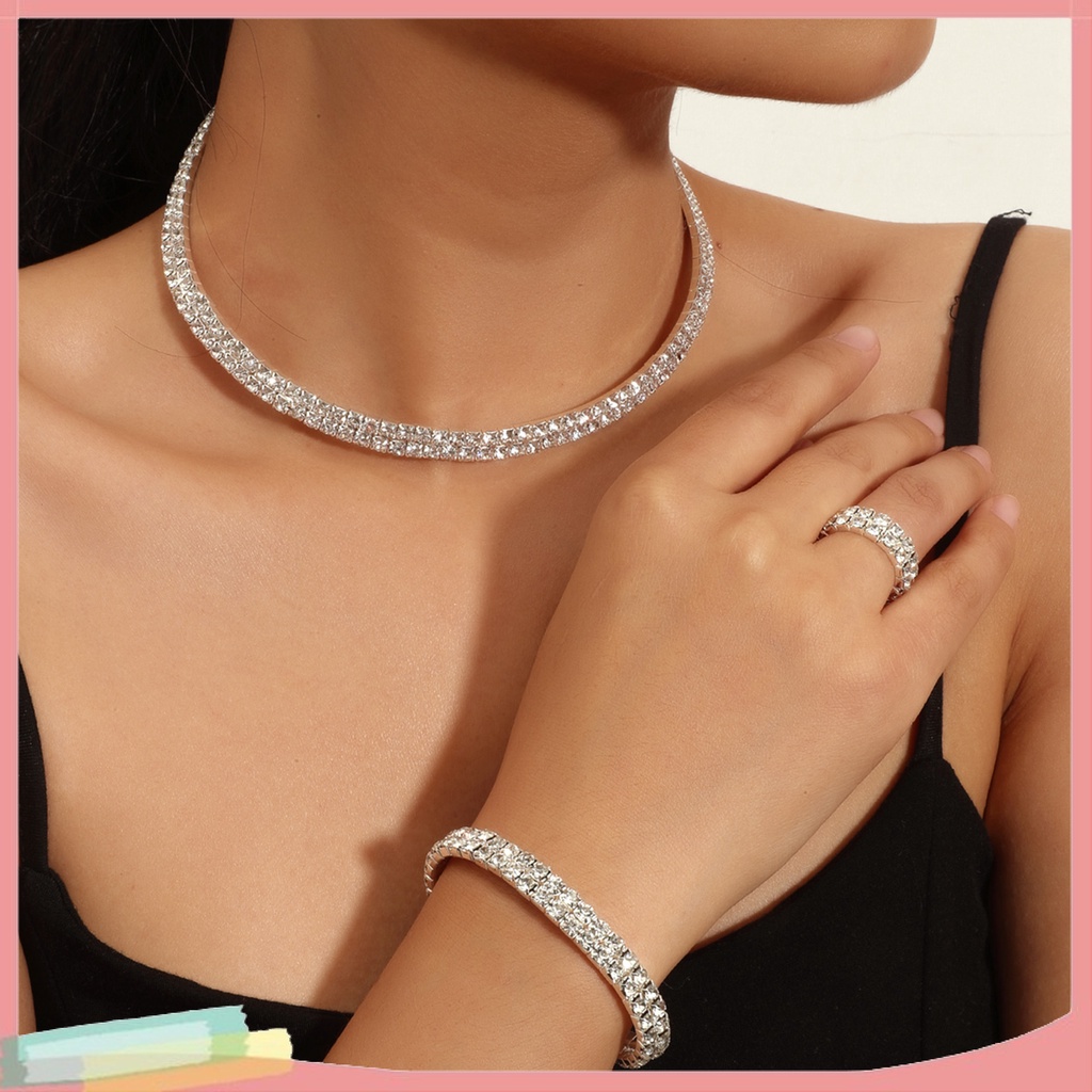 Bộ trang sức 4 món đính kim cương giả thời trang cho nữ