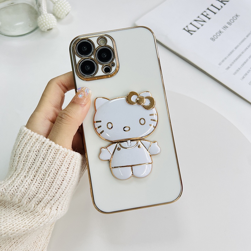 IPhone 11 Pro MAX SE 2020 X XS XR 6 6S 7 8 Plus 2022 Compatible Cho Ốp lưng điện thoại In Hình Cute Cat Mirror Folding Bracket
