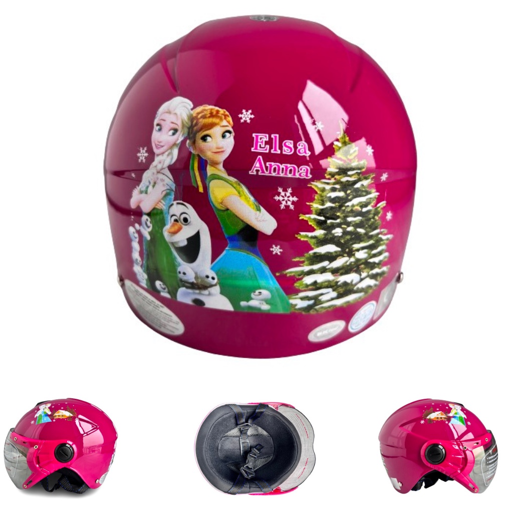 Mũ bảo hiểm trẻ em BKtec - BK14 Elsa hồng đào - Dành cho bé từ 5 đến 10 tuổi, bé nặng dưới 30kg - Vòng đầu từ 52-54cm