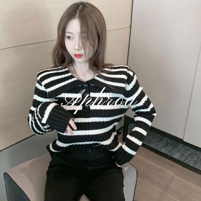 Aphrod Áo Thun Nữ Dài Tay Sọc Ngang Mới