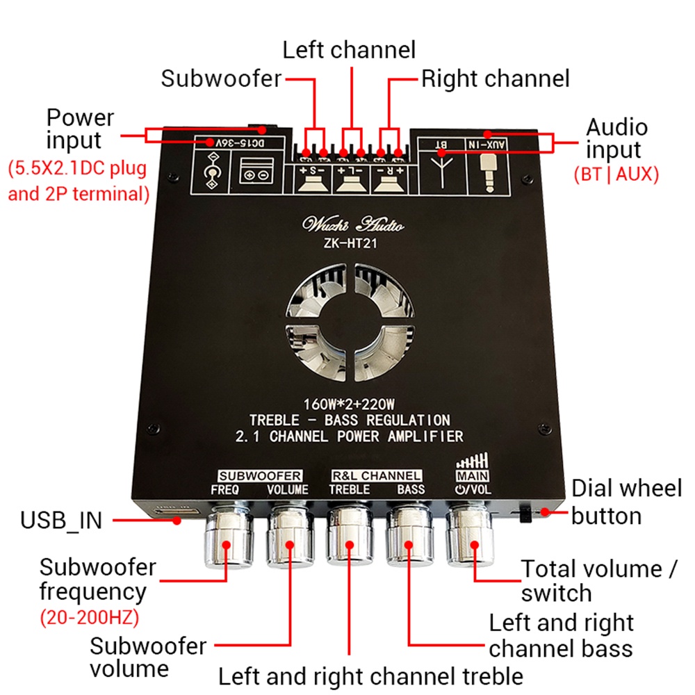 AIDEEPEN Bảng mạch khuếch đại âm thanh bluetooth HiFi 2.1 Kênh 160Wx2 + mô đun 220W