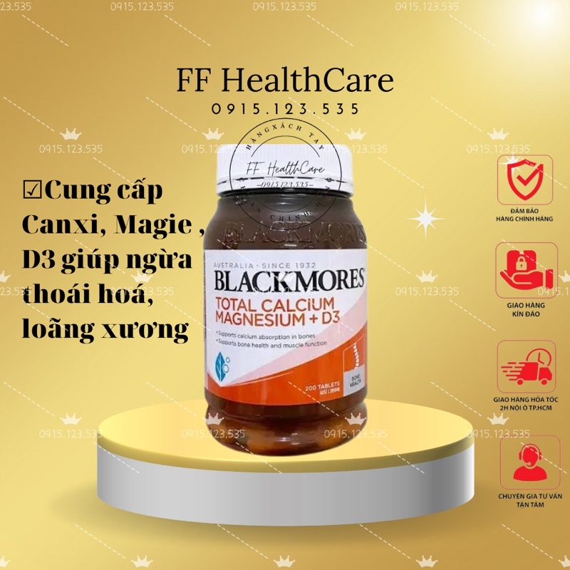 (Có tem chemist) Viên uống Canxi Blackmore Úc - Blackmores Total Calcium Magnesium + D3 200 viên Chính Hãng Úc