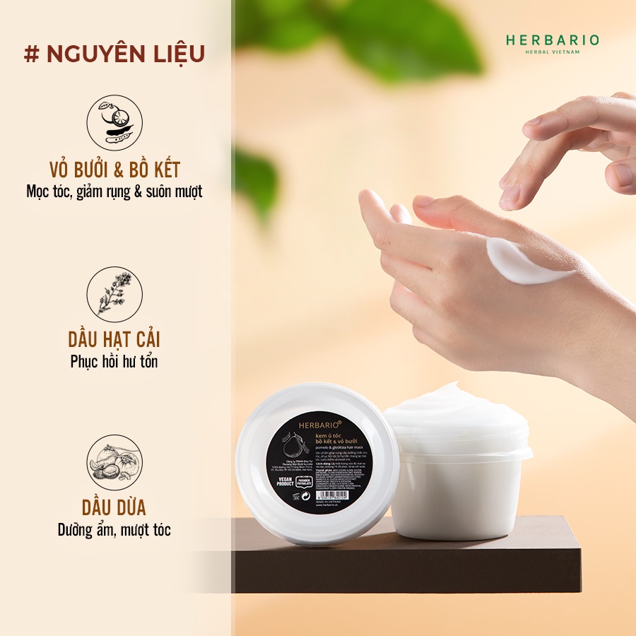 Kem ủ tóc bồ kết & vỏ bưởi herbario 200ml thuần chay