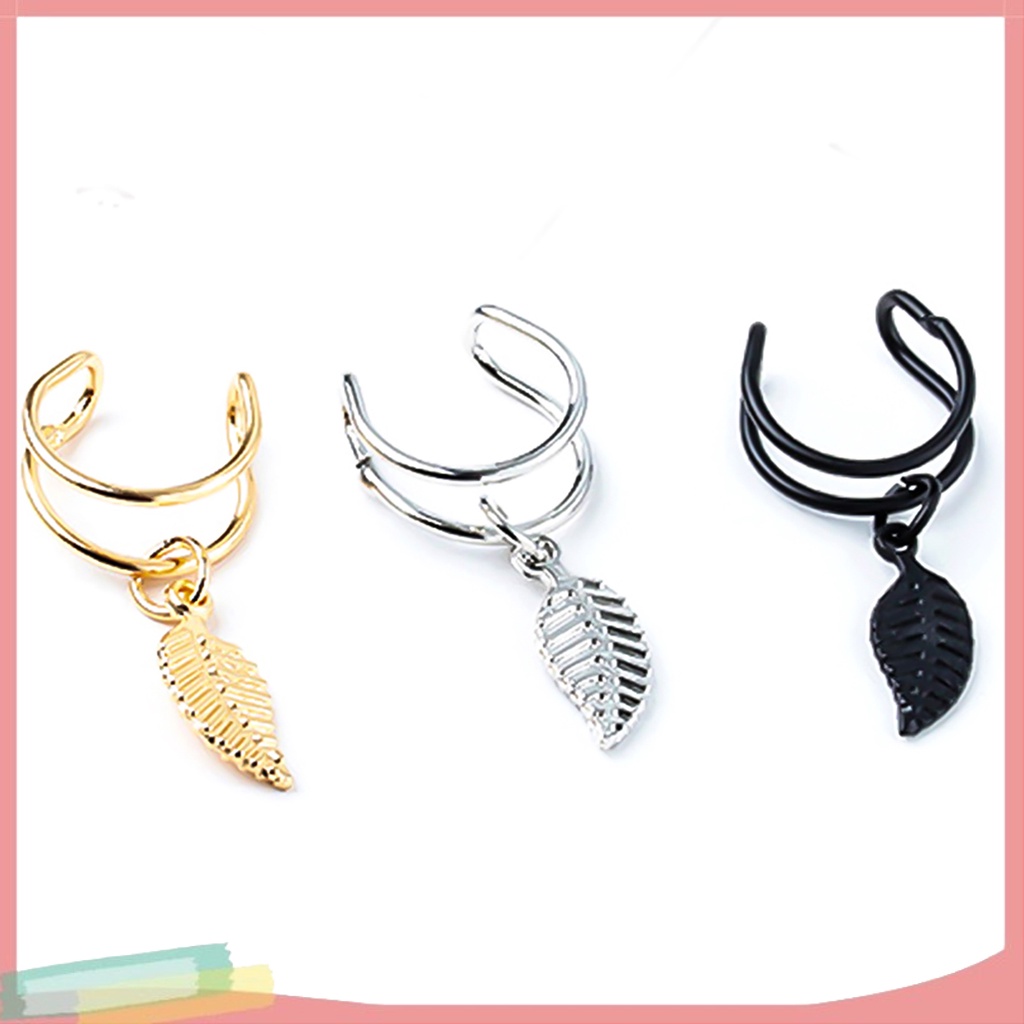 【LK】 Hollow-out U Shape Leaf Charm Ear Cuff Clip Earrings No Piercing