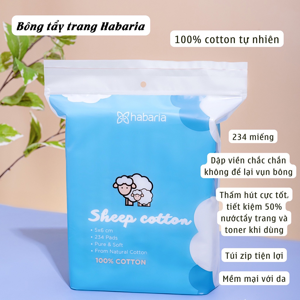 Bông tẩy trang Habaria 234 miếng 100% bông cotton tự nhiên, thấm hút cực tốt NPP Tido88