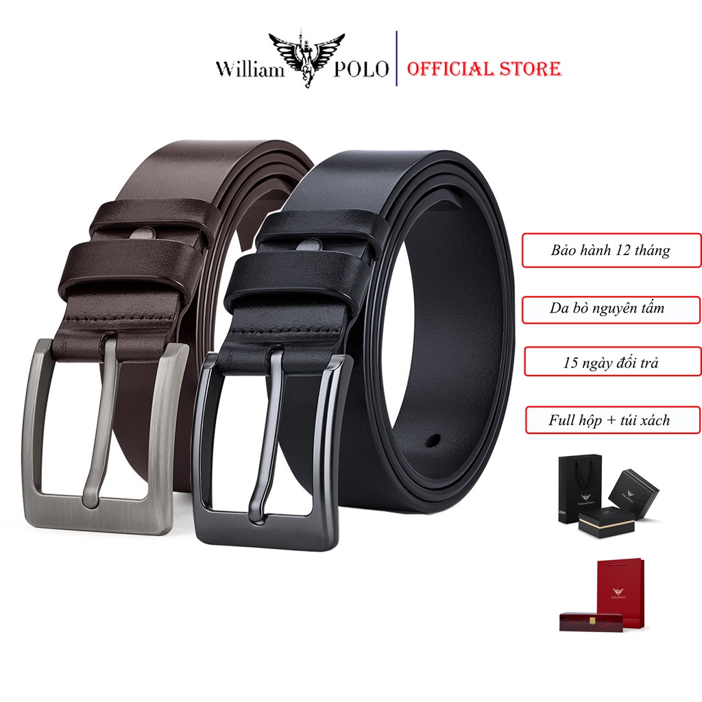 Dây Thắt lưng nam cao cấp  dùng khóa gài WILLIAMPOLO - Chất liệu da bò nguyên tấm POLO22392 - full hộp và túi xách