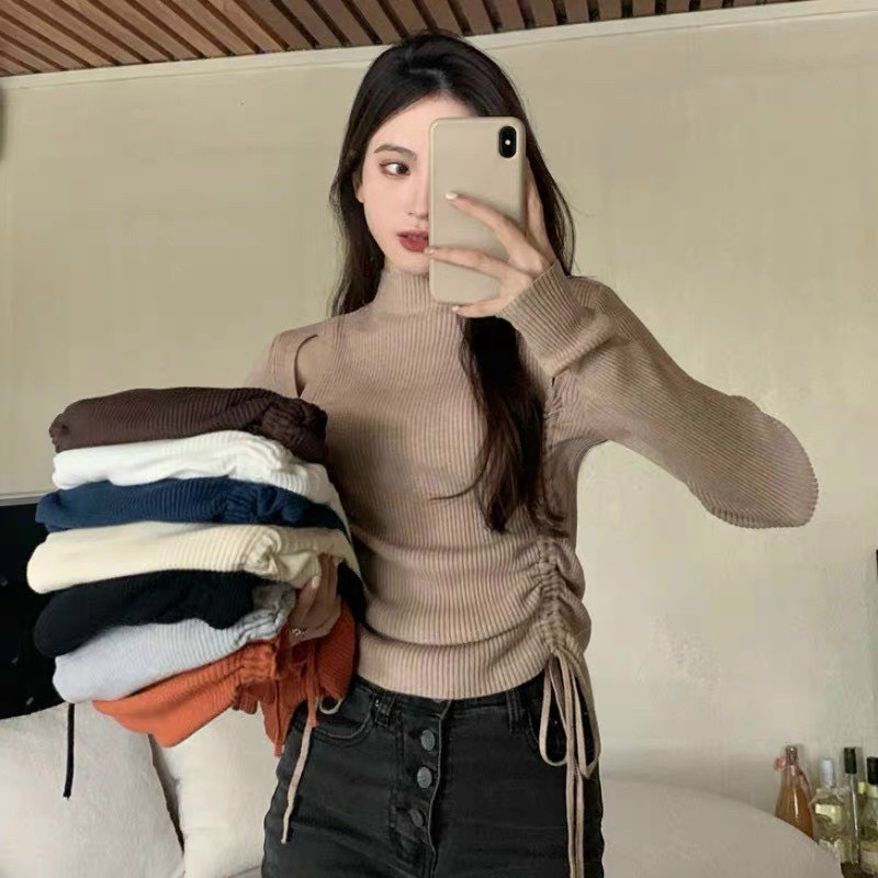 Áo Len Thun Gân Tay Dài Rút Dây Dán Ngắn Bigsize Quỳnh Anh Từ 50kg Đến 100k (M/L/XL/XXL)