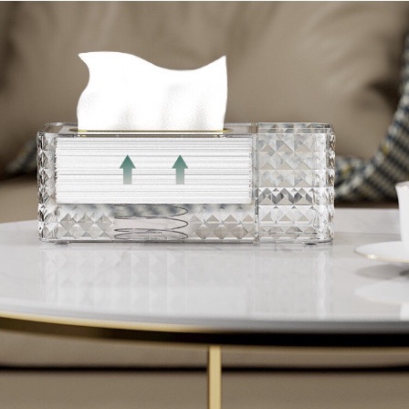 Hộp Đựng Khăn Giấy Vân Kim Cương Đa Năng Kèm Khay Đựng Đồ, Hàng Cao Cấp Thiết Kế Sang Trọng