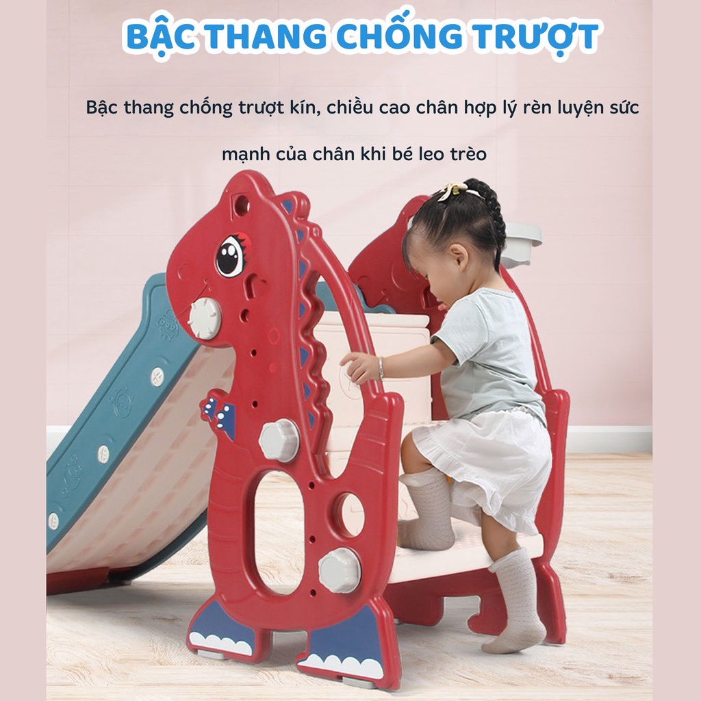 Cầu Trượt Cho Bé Cao cấp D06  khủng long và D07  Robot có có gấu phát nhạc,bóng rổ, máng trượt dài ( mẫu mới 2023)