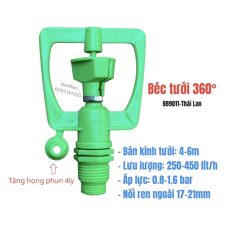 Béc tưới 2 tia phun 360 độ dạng vuông kiểu Thái Lan