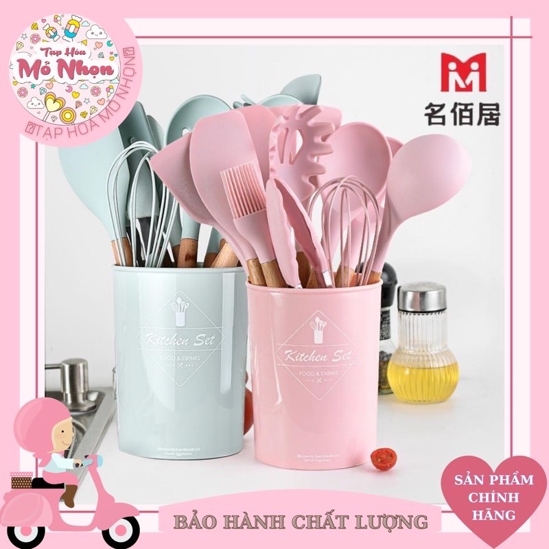 ( 10 LOẠI MÀU SĂC ) Bộ phới Dụng cụ nấu ăn bằng gỗ phối silicon chất lượng cao - nhựa an toàn