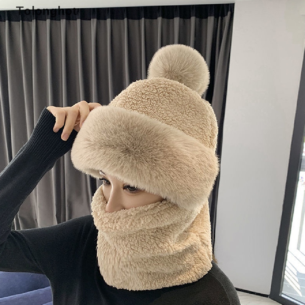 Bộ Mũ Beanie + Khăn Choàng Cổ Bằng Lông Cashmere Chống Gió Dày Dặn Giữ Ấm Mùa Đông Cho Nữ