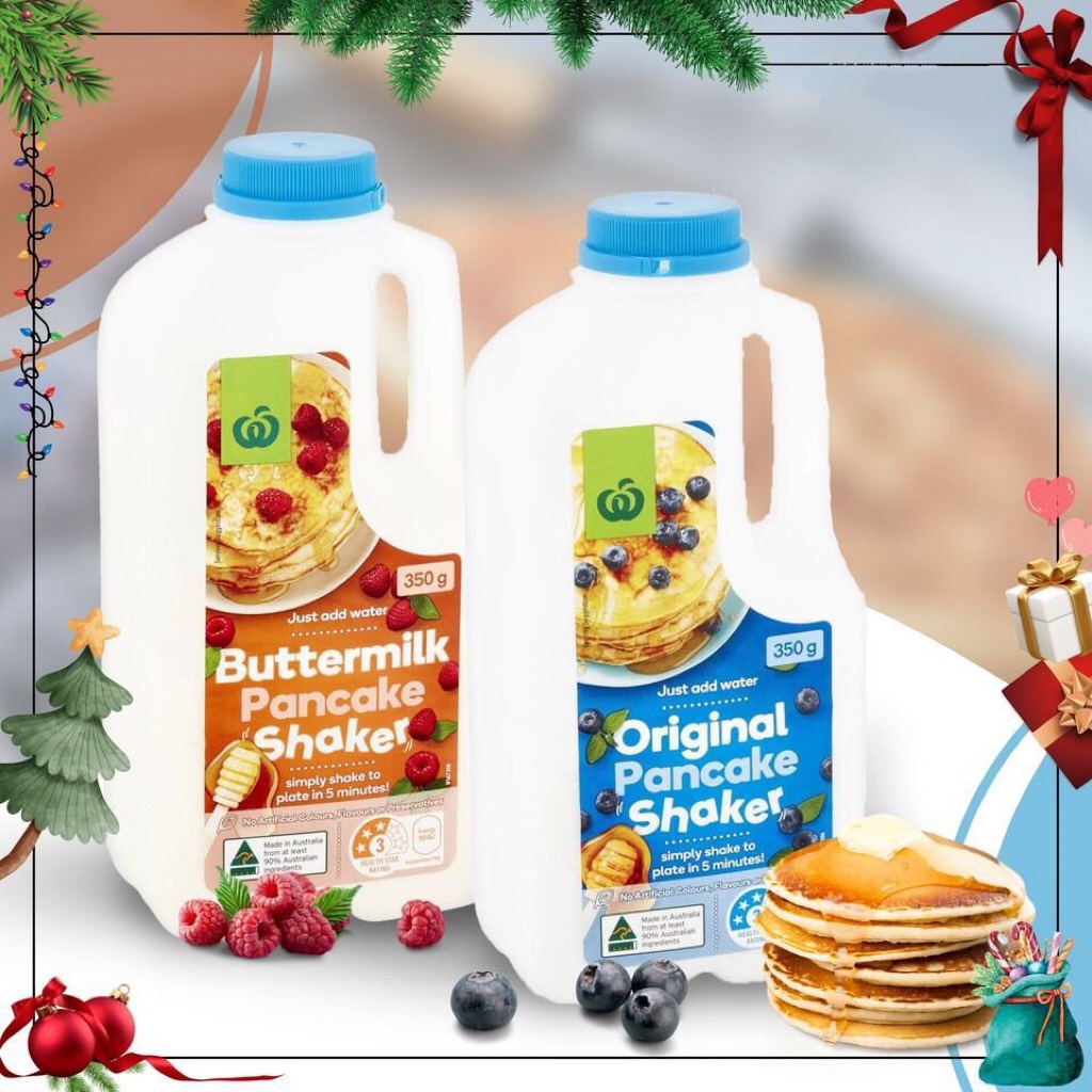 Bột làm bánh Pancake Bơ Sữa pha sẵn nhập khẩu Úc - Woolworths Buttermilk Pancake Shaker 350g