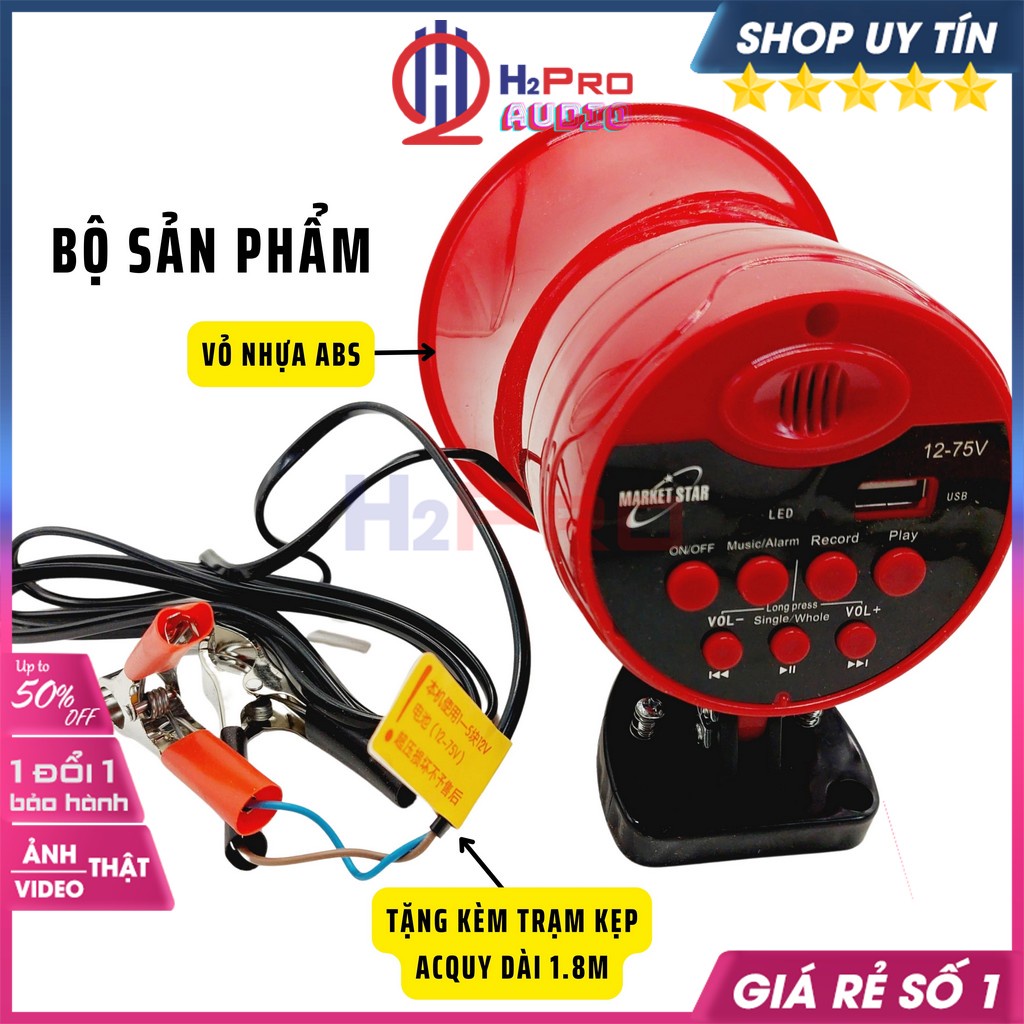 Loa Bán Hàng Rong Marketstar 30W, Loa Phóng Thanh Ghi Âm Điện Acquy 12V-24V Usb-Nhạc Hiệu-Cảnh Báo-Giọng Nói-H2Pro Audio