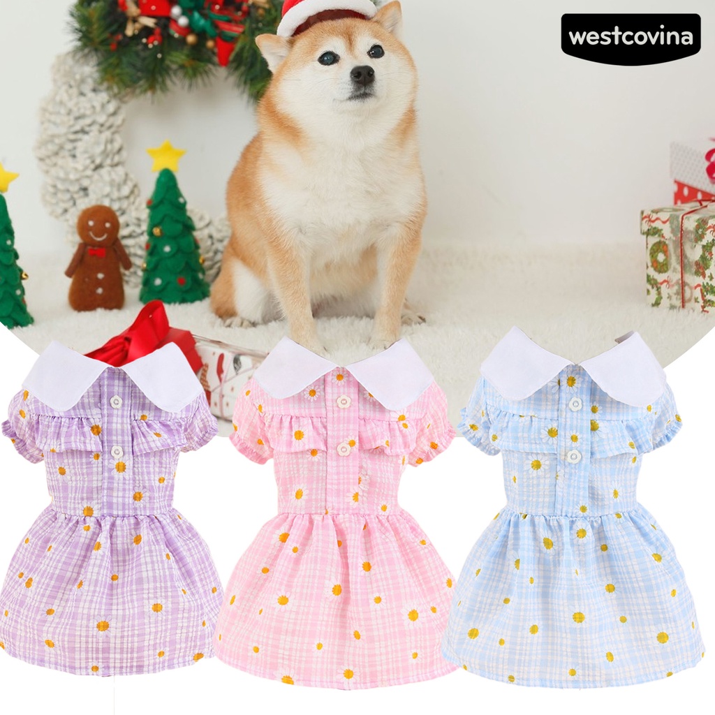 [Hot]♝Đầm Tay Ngắn Cổ Bẻ In Họa Tiết Hoa Xinh Xắn Thời Trang Cho Thú Cưng