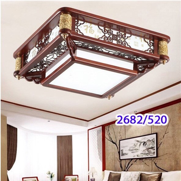 Đèn ốp trần gỗ vuông 52x52cm ánh sáng Led 3 chế độ,Trang trí nội thất Bảo Hành 2 Năm_OP-2682