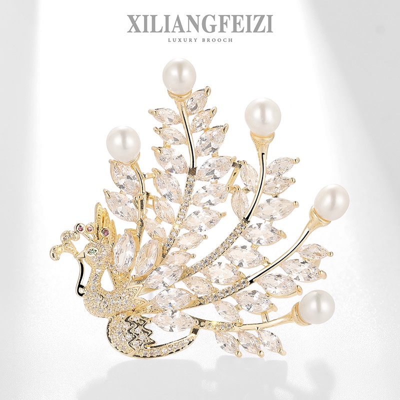 XILIANGFEIZI Trâm Cài Áo Phượng Hoàng Đính Đá Zircon Cao Cấp, Ghim Cài Áo Con Công Thời Trang Nữ Quà Tặng