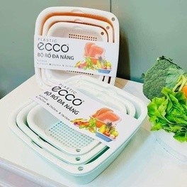 Bộ rổ nhựa kèm thau ecco 6 món cao cấp za31 - egreen dùng 1 lần