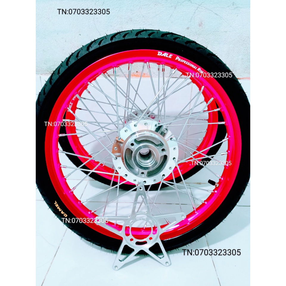 CẶP BÁNH CĂM RAIDER SATRIA NIỀN NHÔM DALE. BAN ZAI .SOLUTE .SH THÁI HỒNG .KÈM VỎ CAMEL THÁI 50.60 VỚI LÒNG NGÔI SAO .