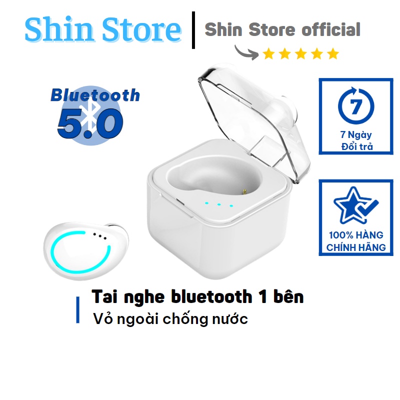 Tai nghe 1 bên Bluetooth nhét tai mini thể thao, chống thấm nước với hộp tai nghe -SHINSTORE