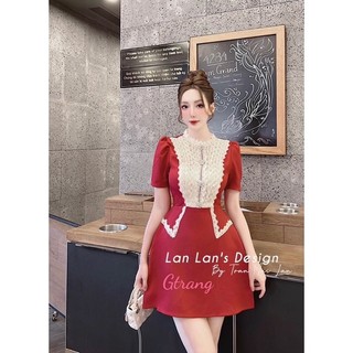 Đầm  dáng chữ a chất dạ phối ren khuy đá
