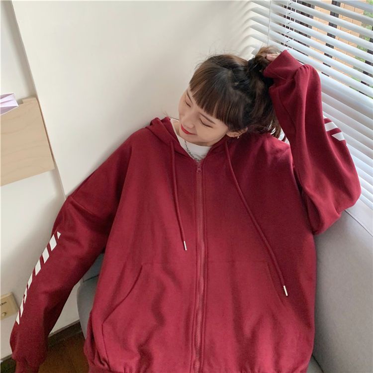 IELGY Áo Hoodie Mỏng Dáng Rộng Phối Khóa Kéo Phong Cách Hàn Quốc Cho Nữ
