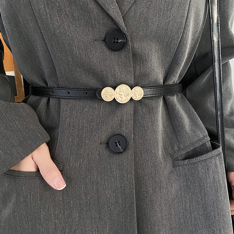 Thắt Lưng Da Pu Màu Trơn Khóa Kim Loại Thời Trang Cho Nữ