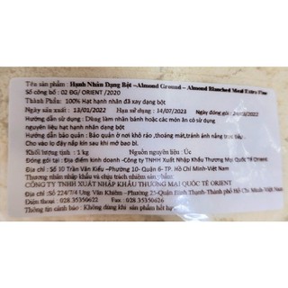 [TÚI 1Kg] BỘT HẠNH NHÂN [Australia] ORIENT Almond Ground