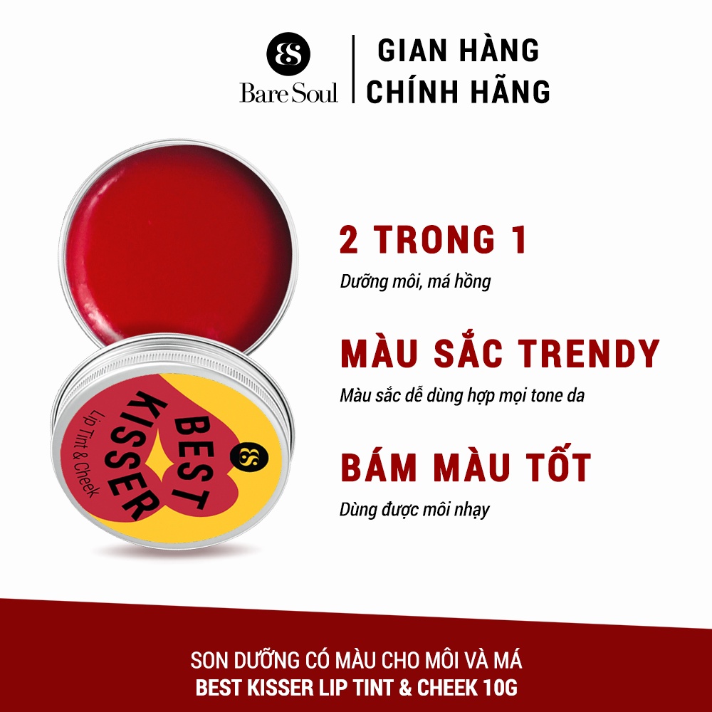 Combo Muối tắm gội BareSoul Free Body & Hair Scrub 330g + Son dưỡng có màu Best Kisser Lip Tint & Cheek 10g