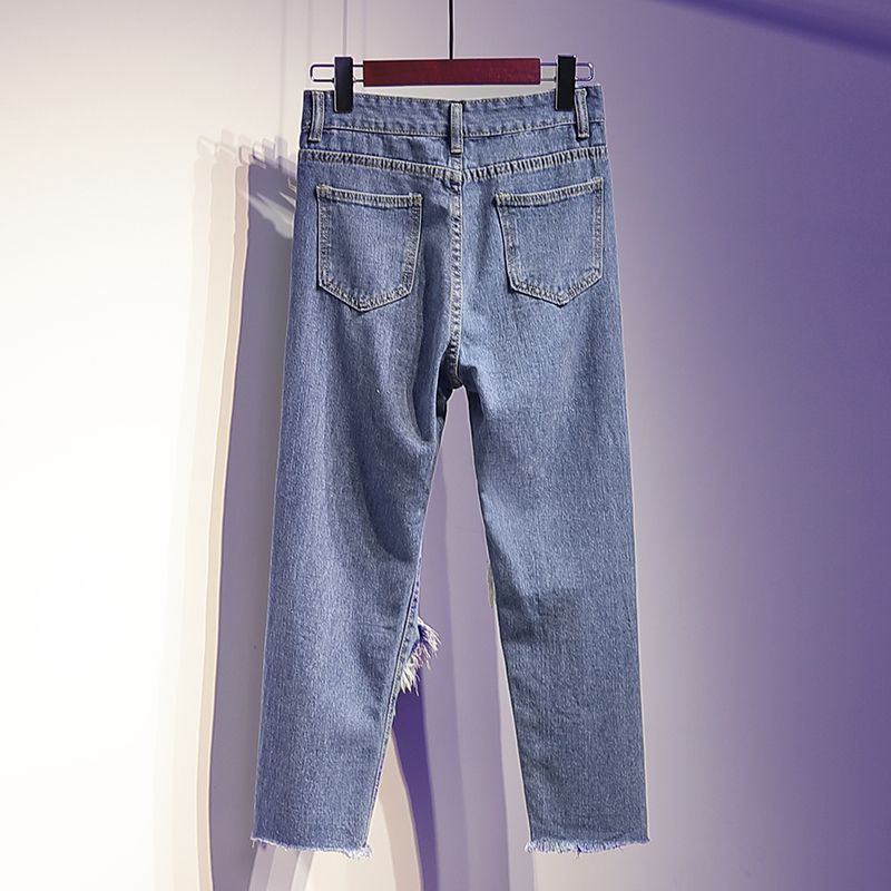 Jiashucheng Quần Jeans Dài Rách Gối Thời Trang Dành Cho Nữ