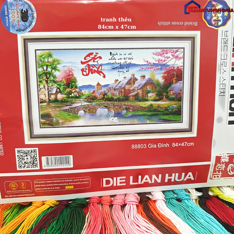 Tranh đính đá, tranh thêu chữ thập gia đình hạnh phúc