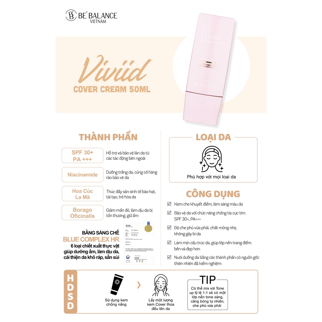 Kem che khuyết điểm BE'BALANCE Vivid Cover Cream 50ml